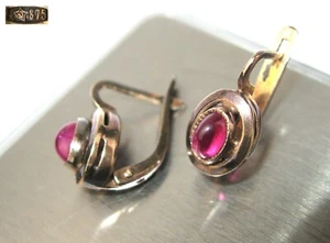 Vintage EARRINGS SILVER 875 stones Goldplated Noble Patina Soviet Russia USSR - Picture 1 of 10