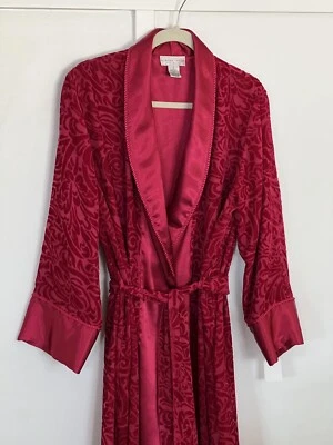 Morgan Taylor Intimates винтажный атласный халат красный длинным рукавом галстук спереди белье S - Изображение 1 из 4