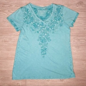 NWOT Caite cotton embroidered floral short sleeve t shirt hand dyed oversized sm - Picture 1 of 6