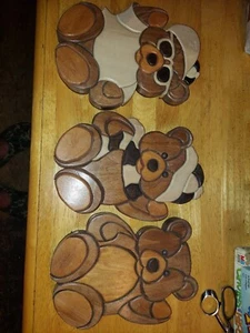 3 Holz Vintage Bären Wandbilder Handarbeit 1998 Echtholz  - Bild 1 von 2