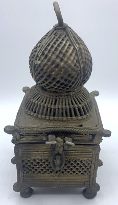Vtg Dhokra Brass Trinket Box India Temple Wax Casting Antique Tribal Asian - Image 1 of 4