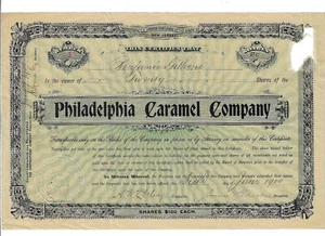 NEW JERSEY 1900 Philadelphia Caramel Company Stock Certificate Baseball Cards #5 - Picture 1 of 2