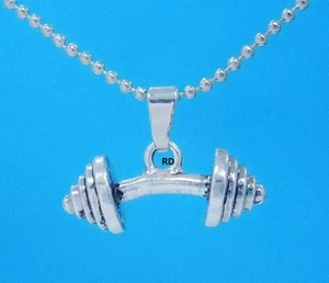Barbell,Weight Lifting  3D Charm on Ball Chain Necklace  17.5 Inch Chain - Picture 1 of 1