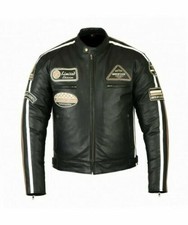 VINTAG Moto Retrò Giacca di Pelle Biker Chopper Cruiser Giacca di Pelle Protezioni