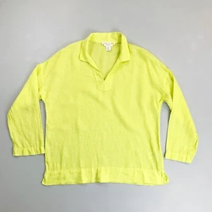 C&C California 100% Linen Popover Blouse Medium L/S Collared Lemon Yellow - Picture 1 of 6