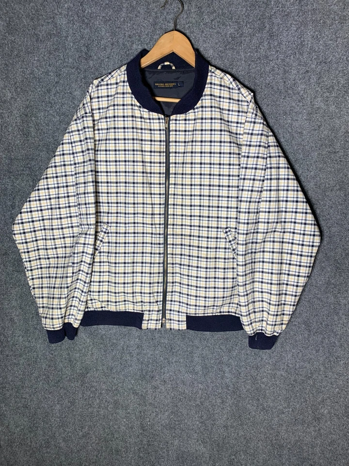 Brooks Brothers Bomber Jacket Multicolor Men's Large Plaid Full-Zip Long Sleeve - Image 1 of 4