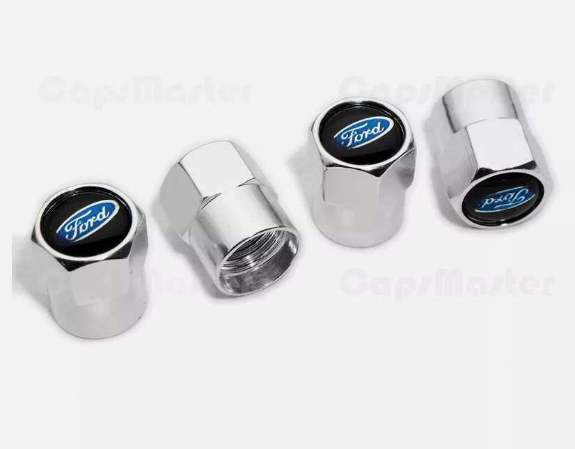Tapas de vástago de válvula de rueda de neumático cromado Ford 4 piezas incluidas aleación de aluminio Foto 1 de 1