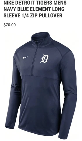 $70 XXL NIKE DETROIT TIGERS NAVY BLUE ELEMENT LONG SLEEVE 1/4 ZIP PULLOVER XXL Cover