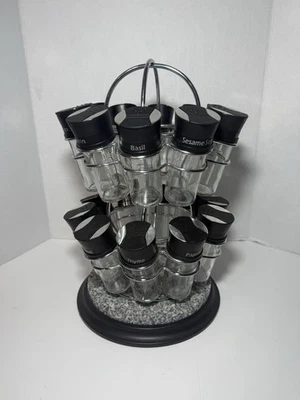 Two Tier Spice Rack Lazy Susan 20 Glass Bottles Very Heavy Granite Base - Image 1 of 4