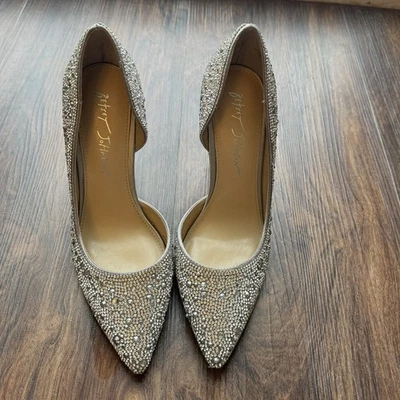 ZAPATOS Betsey Johnson Estrás Tacones Compartidos Plateados Talla 7 Boda Novia Foto 1 de 4