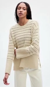 Gap Women’s Size Medium 24/7  Crochet Split Hem Sweater Color: Chino Ivory NWT - Picture 1 of 15