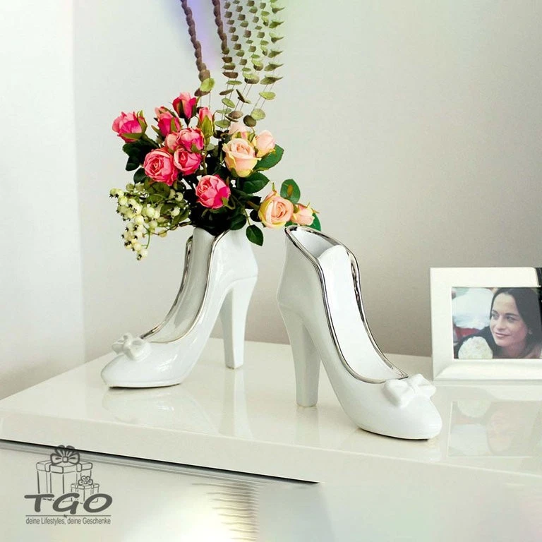 Gilde Vase High Heel "Milano" aus Keramik weiß silber-43965 - Bild 1 von 1