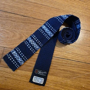 Vintage Square End Hand Woven Neck Tie 100% Pure Wool Dark Navy Blue 2x 50 3/4" - Picture 1 of 6