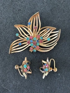 Vintage 40er Ära Walter Lampe WL 12K GF Edelsteine Ohrringe Anhänger/Anstecknadel Set *17,9 gm* - Bild 1 von 14