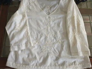 Blusa Campesina Boho Cuello en V Algodón Bordado Marfil Jill Talla XL - Imagen 1 de 12