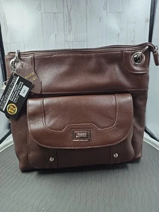 ROMA Concealed Carry Cross Body Genuine Leather Purse with Locking Zipper Brown - Picture 1 of 13