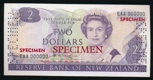 New Zealand: 1981 $2 Hardie SPECIMEN,  Type II, UNC, EAA 000000, VERY RARE - Bild 1 von 2