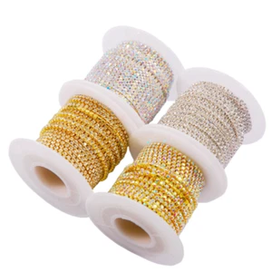 10 yard Silver/golden Chain Clear/ClearAB Glass Rhinestone Close Trim Sewing DIY - Picture 1 of 8