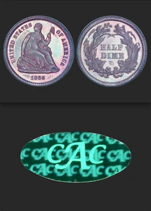 1866 NGC PR65 CAC 10,000 Minted + 723 Proof = 3rd Lowest H10c🔴 Seated Half Dime - Picture 1 of 6