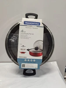 NEW TRAMONTINA 4 Qt Covered Nonstick Pan with Steamer 3-Piece Set 80149/134 RED - Picture 1 of 5