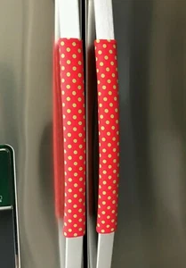 Refrigerator Oven Door Padded Handle Covers Green Dots on Red Set of Two - Picture 1 of 5