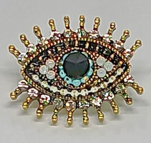 Spilla scintillante antica color oro occhio blu che tutto vede sapere spilla - Foto 1 di 2