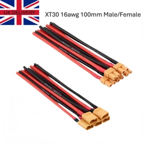 Conector de batería precableado XT30 enchufe cable 16awg 100 mm macho/hembra RC ESC LiPo Reino Unido - Imagen 1 de 6