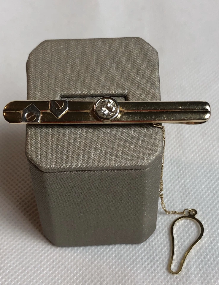New Fine ITALY 14k Multi-tone Gold Brilliant Diamond 6.00 mm Men’s Tie Clip - Image 1 of 4