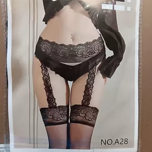 Floral Suspender Garter Type Pantyhose Black Stockings Mesh Sexy Cosplay Romance - Picture 1 of 7