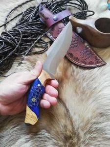 Personalized  Knife Epoxy and Padauk Wood Handle, Natural Handmade Leather Case - Picture 1 of 12