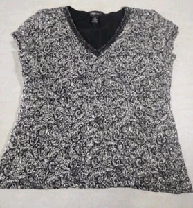 Style &Co. Womens XL Black White Geometric Short Sleeve Shirt Pre-owned - Picture 1 of 10