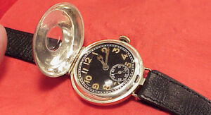  VINTAGE GENTS WW1 TRENCH 35MM HALF HUNTER Sterling Silver Military WRISTWATCH 