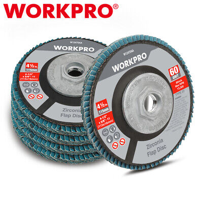 WORKPRO 5 Pk Zirconia Flap Disc 60 Grit 4-1/2 Inch Grinding Wheels Angle Grinder • 25.99$