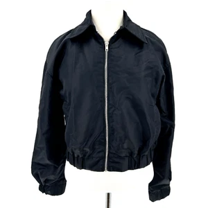 Urban Outfitters Kyle Black Cropped Bomber Jacket Full Zip Nylon Small SP Grunge - Picture 1 of 7