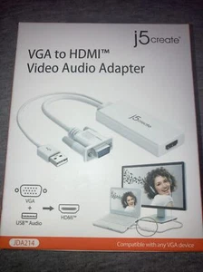 J5 Create VGA To HDMI Video Audio Adapter White JDA204 Brand New - Picture 1 of 4