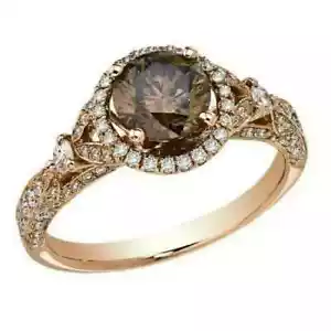 2CT Round Cut Simulated Chocolate Diamond Engagement Ring 14K Rose Gold Plated - Picture 1 of 8