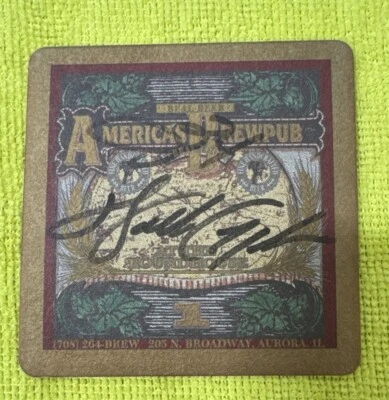 Walter Payton AUTOGRAFIADO America’s BrewPub Casa Redonda Bar Posavasos Carta JSA Foto 1 de 3