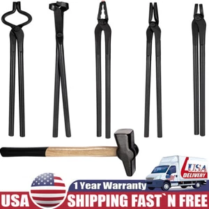 6X Bladesmith Knife Making Tongs Set & Blacksmith Hammer 1.5 kg Forge Anvil Vise - Picture 1 of 12