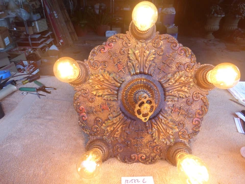 Vintage Antique Victorian Cast Iron Polychrome Pendant Light Fixture 121522 E Cover