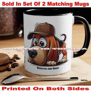Juego de 2 tazas de café DigiPups Bloodhound perro de caza rasguño olor dibujos animados - Imagen 1 de 3