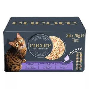 Encore 100% Natural Wet Cat Food Tins Chicken and Fish Selection in Broth 36x70g - Picture 1 of 4