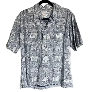 Reyn Spooner Reverse Print Blue White Lahaina Sailor Regular Fit Popover Shirt M - Picture 1 of 4