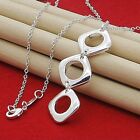 Three Square Pendant Necklace 925 Sterling Silver Filled Women/Men Jewelry Gift
