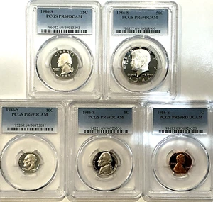 1986-S 5 Coin Proof Date Set PCGS PR69 DCAM Newly Graded Coins - Picture 1 of 2