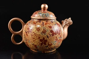 F2271: Chinese Brown pottery Flower Muffle painting TEAPOT Kyusu Sencha, auto - Picture 1 of 8