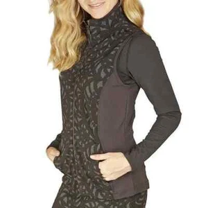 SNOW ANGEL Black Jacquard Century Vest Zip Front Pocket Ultraweight LARGE NEW - Picture 1 of 6