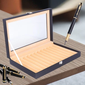 12 Slot Leather Fountain Pen Storage Collector Box Display Case Wood Pen Box US - Picture 1 of 12