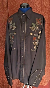 Vintage Roper Denver Colorado Western Floral Embroidery Brown Men Shirt Sz L - Picture 1 of 15