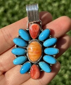 Navajo Sterling Silver Multi Stone Turquoise Spiny Oyster Pendant Davita Lister - Picture 1 of 12