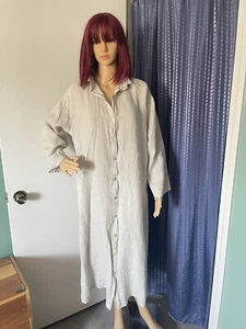 Made in Italy 100% Leinen Button Down Midi Shirt Kleid Lagenlook Natur One Size - Bild 1 von 10